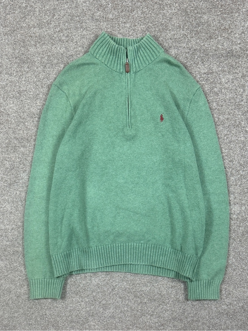 Vintage Polo Ralph Lauren Green Quarter Zip Pullover Sweater Men’s L Cotton 90s